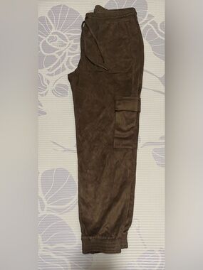 Olive green suede joggers